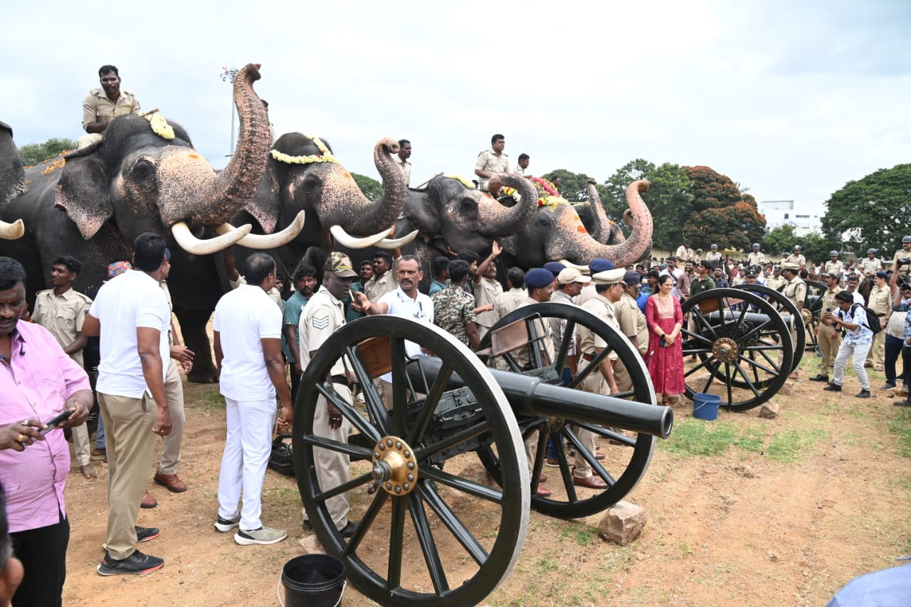 ದಸರಾ ಅಂಗವಾಗಿ ಆನೆಗಳಿಗೆ ಕುಶಾಲು ತೋಪು ಪೂರ್ವಭಾವಿ ಅಭ್ಯಾಸ